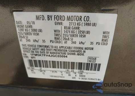 2018 Ford Explorer Limited z USA, uszkodzony, nr VIN 1FM5K7FH4JGC03094